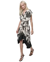 Dkny Women's Floral Chiffon Tie-Waist Hi-Low Dress