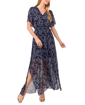 CeCe Women's Smocked-Waist Flutter-Sleeve Maxi Dress