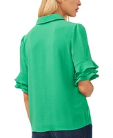 CeCe Women's Button-Front Ruffled 3/4-Sleeve Blouse