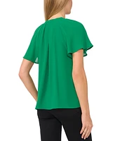 CeCe Women's Raglan Flutter-Sleeve Pleated Bow Blouse