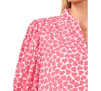 CeCe Women's Ruched-Sleeve Printed Collared Blouse