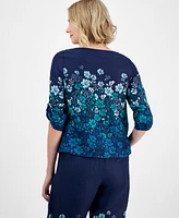 Charter Club Linen Floral 3/4-Sleeve Top, Exclusively at Macy's