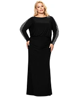 Betsy & Adam Plus Size Scoop-Neck Long-Beaded-Sleeve Dress