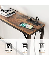 gaomon Console Table with Power Outlets & Usb Ports, Narrow Sofa Table with Charging Station