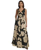 Donna Karan New York Women's Printed Sleeveless Tie-Waist Gown