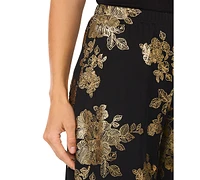 Msk Women's Glitter Chiffon Wide-Leg Pull-On Pants
