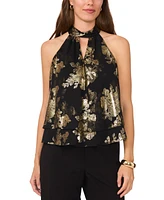 Msk Women's Mock-Neck Metallic Floral Sleeveless Top