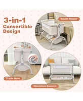 Costway 3-in-1 Portable Baby Bassinet Bedside Sleeper Cradle with Mattress& Storage Basket