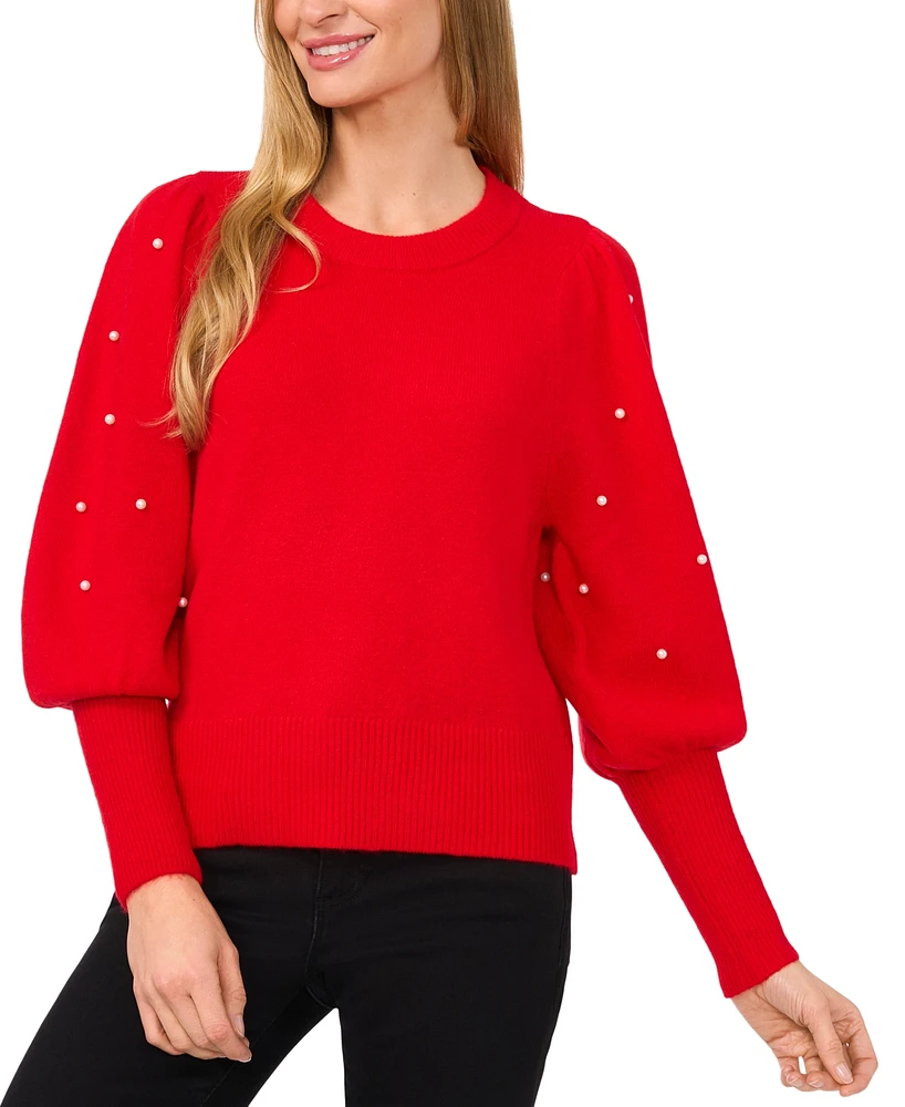 CeCe Women's Embellished-Sleeve Crewneck Sweater