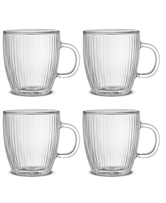 JoyJolt Fluted Savor Double Wall Coffee Glasses, Set of 4