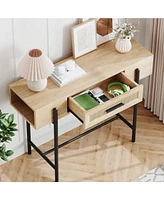 gaomon Console Table Rattan Sofa Tables Narrow Entryway Table with Drawer and Storage