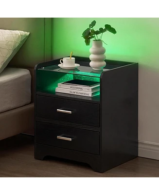 gaomon Nightstand with Led Lights and 2 Storage Drawers