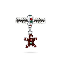 Bling Jewelry Christmas Charm Bead Gingerbread Man Cookie Brown Enamel Sterling Silver Bracelet