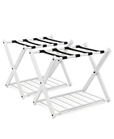 Costway Set of Folding Metal Luggage Rack Suitcase Shoe Holder Hotel Guestroom withShelf