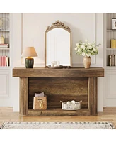 Tribesigns 63" Console Table for Entryway, Farmhouse 2-Tier Wood Entry Hallway Table with Storage, Narrow Long Sofa Table Behind Couch for Living Room
