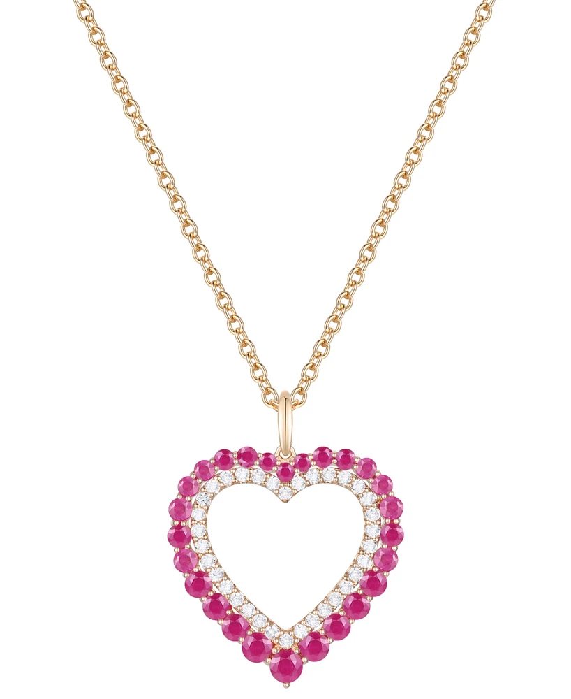 Ruby (1-1/4 ct. t.w.) & Diamond (1/4 ct. t.w.) Heart 18" Pendant Necklace in 14k Gold