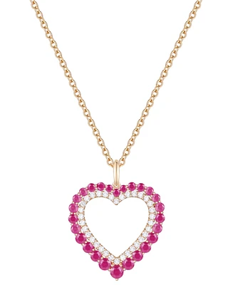 Ruby (1-1/4 ct. t.w.) & Diamond (1/4 ct. t.w.) Heart 18" Pendant Necklace in 14k Gold