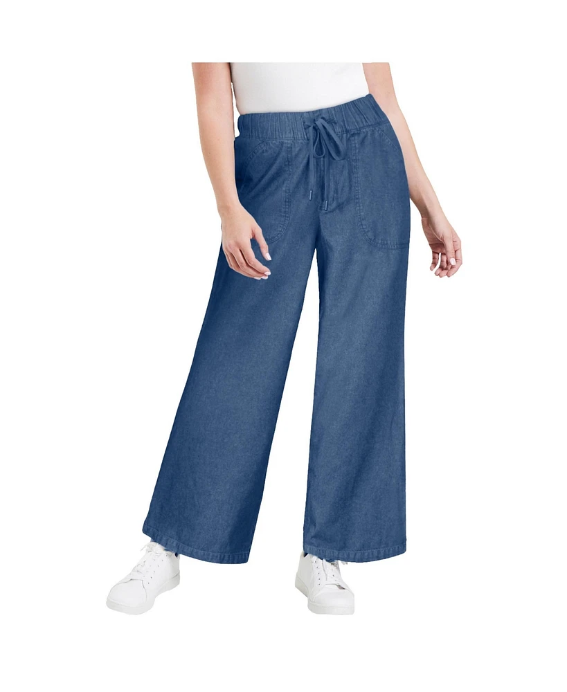 June + Vie Plus Drawstring Denim Wide-Leg Bottoms.