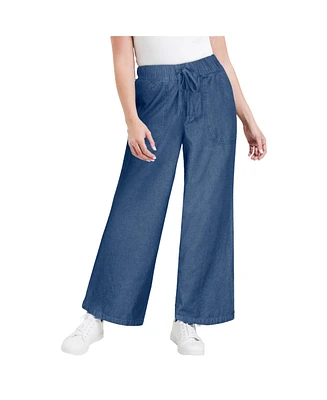 June + Vie Plus Drawstring Denim Wide-Leg Bottoms.