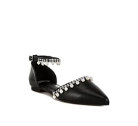 Rag & Co Aouva Rhinestone Pearl Ankle Strap Flat Sandals