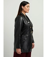 June + Vie Plus Size June + Vie Leather Double-Breasted Blazer