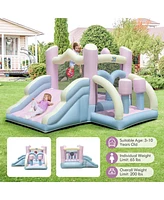 Costway Macron Pastel Bounce House with Slide Basketball Hoop Boxing 480W Blower Included