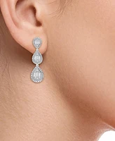 Diamond Baguette & Round Triple Teardrop Cluster Drop Earrings (1-1/2 ct. t.w.) in 14k White Gold