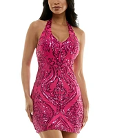 B Darlin Juniors' Sequined Bodycon Halter Dress