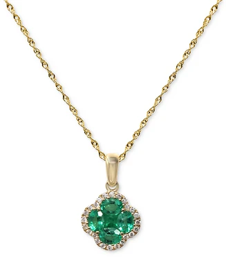 Lab Grown Emerald (5/8 ct. t.w.) & Lab Grown Diamond (1/10 ct. t.w.) Clover Halo Cluster Pendant Necklace in 14k Gold, 16" + 2" extender