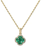 Lab Grown Emerald (5/8 ct. t.w.) & Lab Grown Diamond (1/10 ct. t.w.) Clover Halo Cluster Pendant Necklace in 14k Gold, 16" + 2" extender