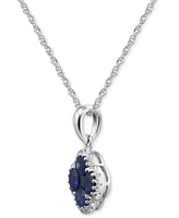 Lab Grown Sapphire (1 ct. t.w.) & Lab Grown Diamond (1/10 ct. t.w.) Clover Halo Cluster Pendant Necklace in 14k White Gold, 16" + 2" extender