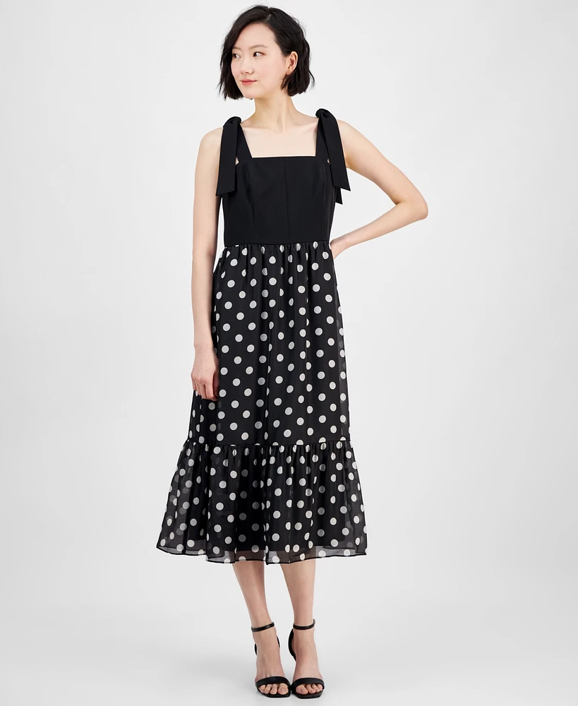 Anne Klein Women's Polka-Dot Tie-Strap Midi Dress