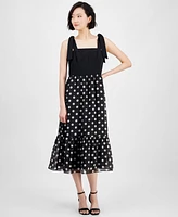 Anne Klein Women's Polka-Dot Tie-Strap Midi Dress