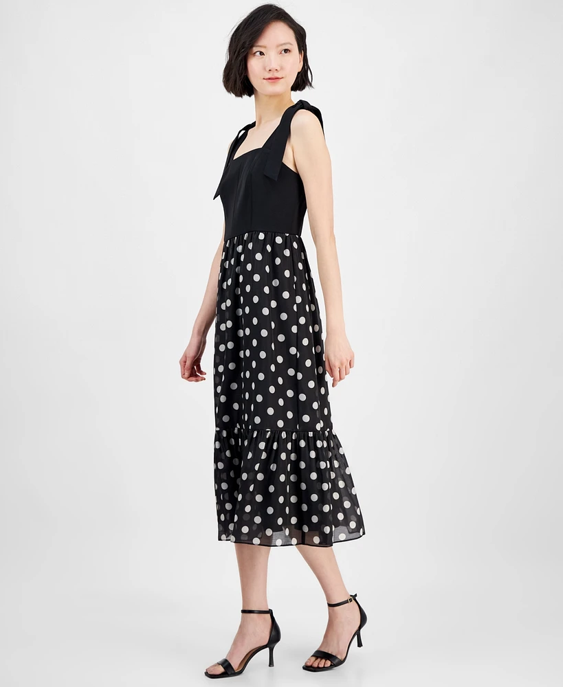 Anne Klein Women's Polka-Dot Smocked Midi Dress
