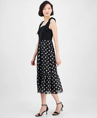 Anne Klein Women's Polka-Dot Smocked Midi Dress