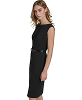 Halston Women's Round-Neck Belted Sleeveless Sheath Dress