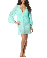 Coco Reef Women's Wonderlust Crochet Long-Sleeve Mini Dress Cover-Up