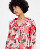 Guess Women's Soave Ruffled Floral Chiffon Blouse