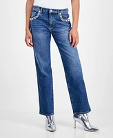 Guess Women's Daisy Rhinestone-Trim Straight-Leg Jeans