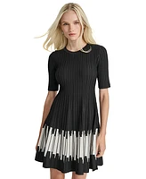 Dkny Women's Rib-Knit Colorblocked Fit & Flare Dress