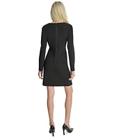 Dkny Women's Ruched-Front Long-Sleeve V-Neck Zipper Dress