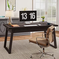 Tribesigns Home Office Executive Desk: 55 Inches Wooden Computer Desk with Drawer, Mid-Century Modern Study Writing Table, Rustic Pc Laptop Desk Works