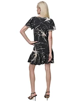 Dkny Women's Printed Flutter-Sleeve Flounce-Hem Dress