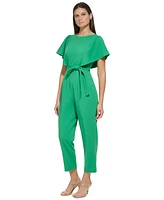 Dkny Women's Cropped Flutter-Sleeve Belted Jumpsuit