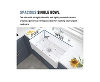 Casainc 30" Frame Design Reversible Installation Fireclay Kitchen Sink With Grid and Drainer