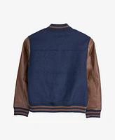 Boy's Wool Varsity Bomber Jacket With Grainy Pu Sleevees