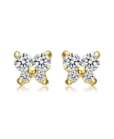 GiGiGirl Sterling Silver 14K Gold Plated Cubic Zirconia Four-Stone Butterfly Cluster Stud Earrings