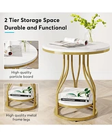 Tribesigns Round Side Table White Gold End Table 2-Tier End Table Modern Bedside Table Small Side Table with Storage for Couch Side, Sofa Side Table w