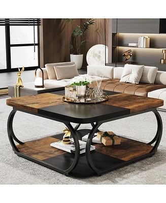 Tribesigns Coffee Table with Open Storage Shelf for Living Room, 39 Inch Large Wood Center Table Square Low Coffee Tables 2 Tier Farmhouse Tea Table w