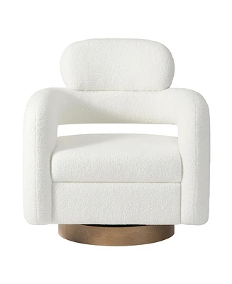 WestinTrends Mid-Century Modern Faux Sherpa Swivel Barrel Accent Chair